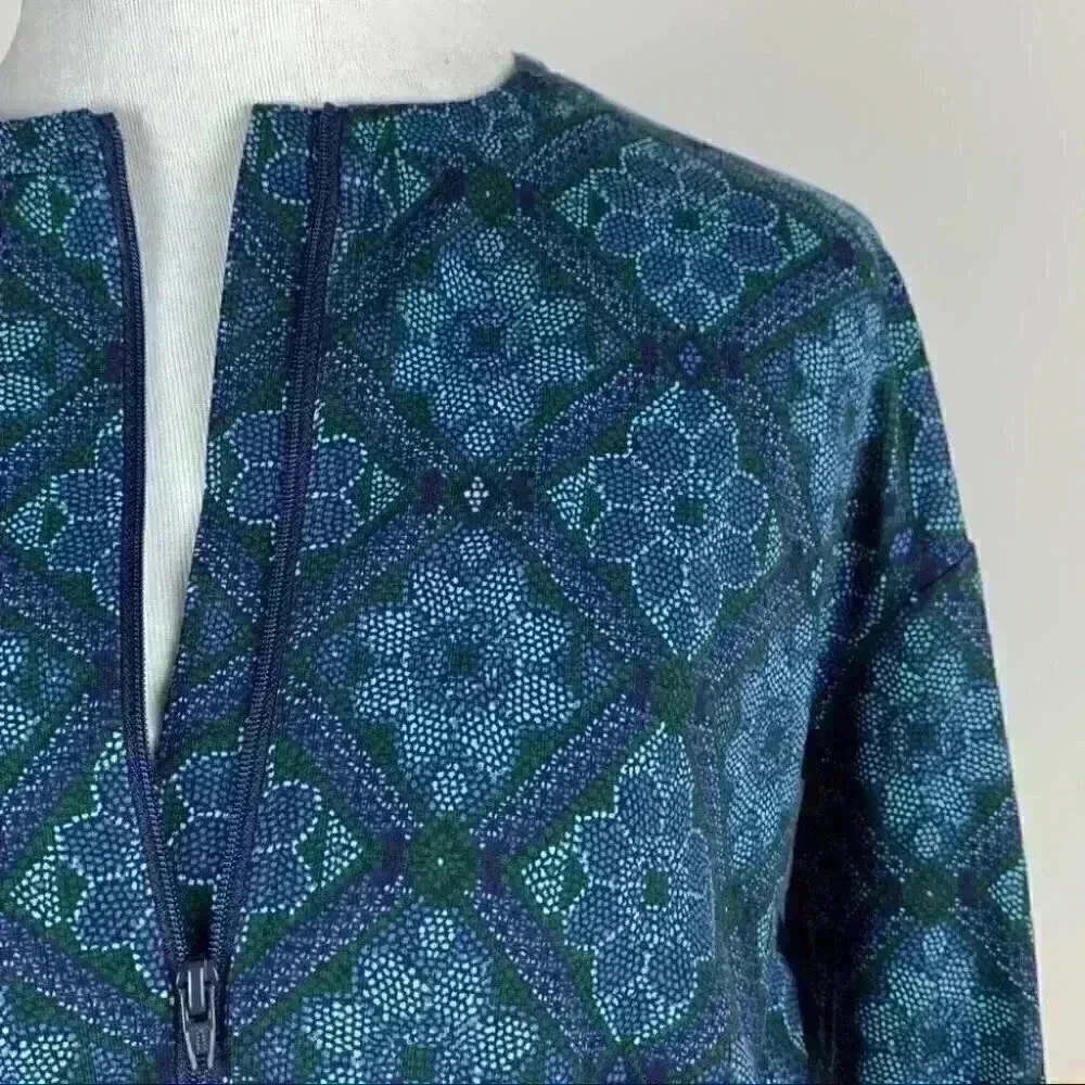New Lularoe Girls Monroe Jacket sz 14 Blue Green Floral Flowers Zipper Pockets